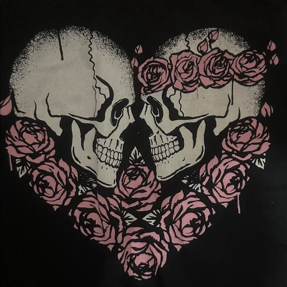 Torrid Black Tee with Skull and Rose Heart Design - Picture 3 of 3